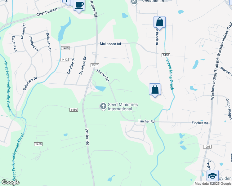 map of restaurants, bars, coffee shops, grocery stores, and more near 3308 Fincher Road in Matthews