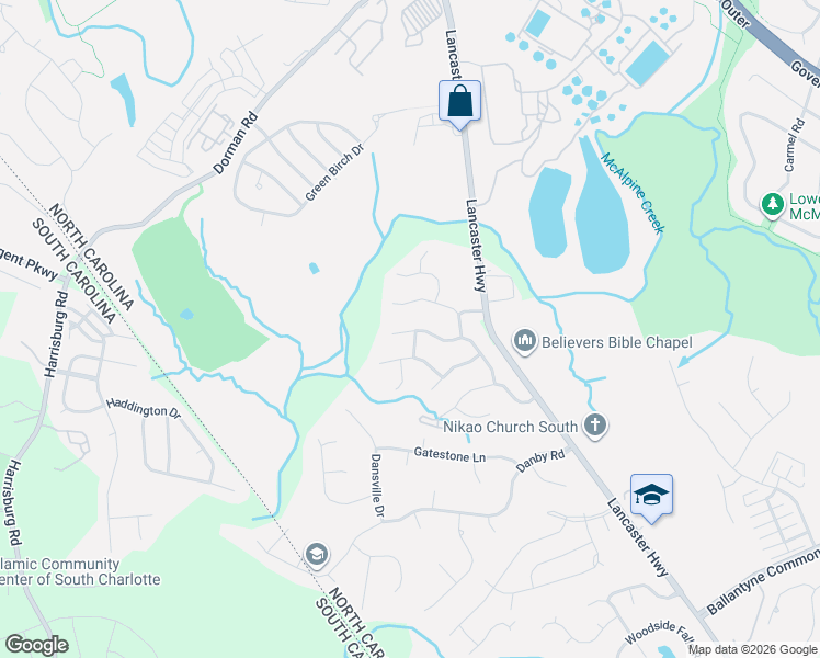 map of restaurants, bars, coffee shops, grocery stores, and more near 13321 Edgetree Drive in Pineville