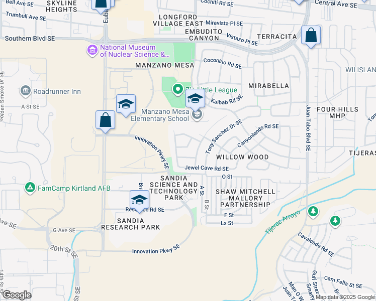 map of restaurants, bars, coffee shops, grocery stores, and more near 10820 Wasatch Road Southeast in Albuquerque