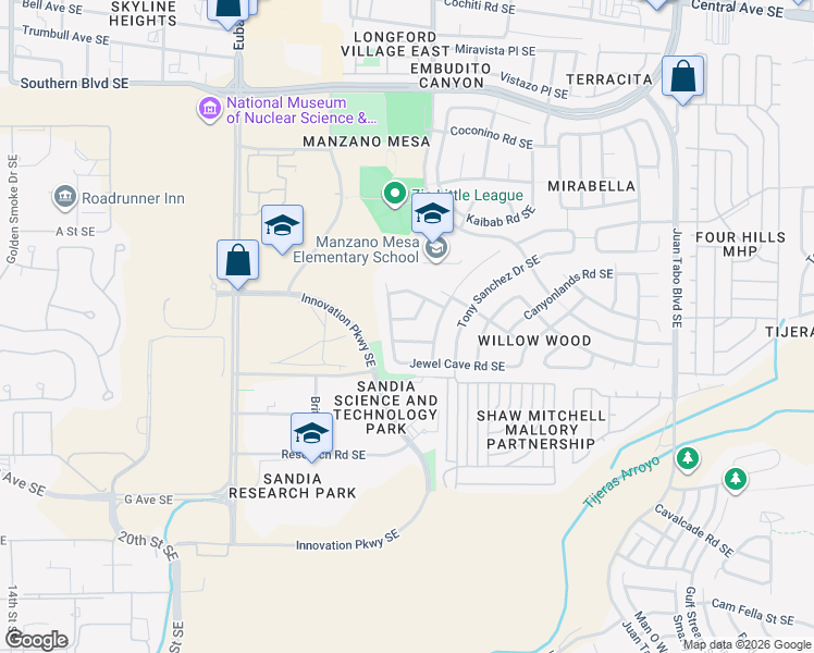 map of restaurants, bars, coffee shops, grocery stores, and more near 10820 Wasatch Road Southeast in Albuquerque