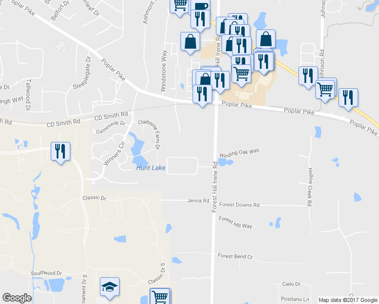 map of restaurants, bars, coffee shops, grocery stores, and more near 9024 North Hollybrook Lane in Memphis