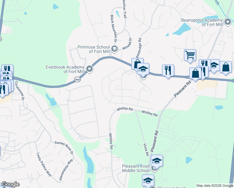 map of restaurants, bars, coffee shops, grocery stores, and more near 339 Garnet Ct in Fort Mill