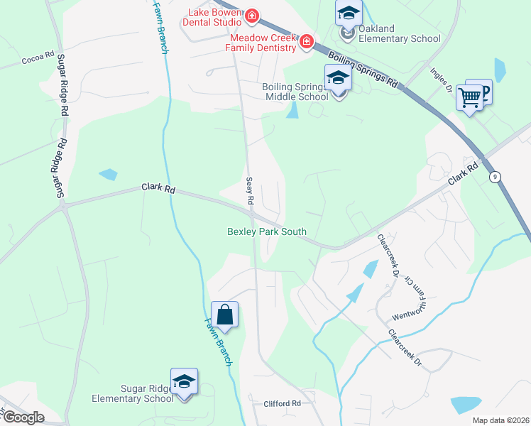 map of restaurants, bars, coffee shops, grocery stores, and more near 209 Cassingham Lane in Boiling Springs