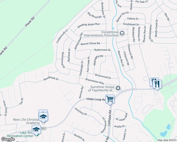 map of restaurants, bars, coffee shops, grocery stores, and more near 6885 Fern Creek Place in Fayetteville