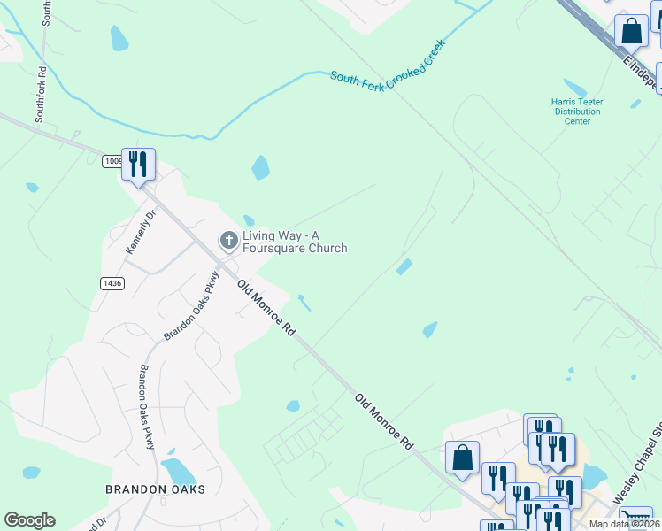 map of restaurants, bars, coffee shops, grocery stores, and more near 300 Radiator Road in Indian Trail