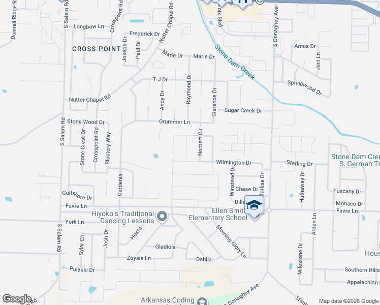 map of restaurants, bars, coffee shops, grocery stores, and more near 1475 Norbert Circle in Conway