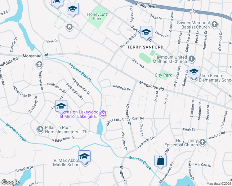 map of restaurants, bars, coffee shops, grocery stores, and more near 171 South Churchill Drive in Fayetteville