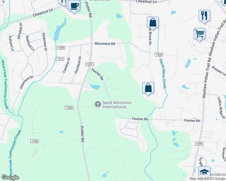 map of restaurants, bars, coffee shops, grocery stores, and more near 3308 Fincher Road in Matthews