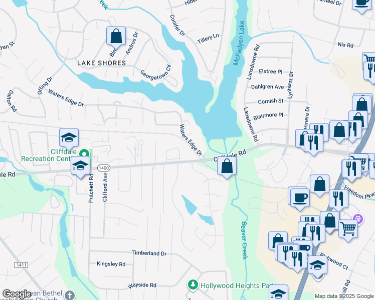 map of restaurants, bars, coffee shops, grocery stores, and more near 537 Mill Cove in Fayetteville