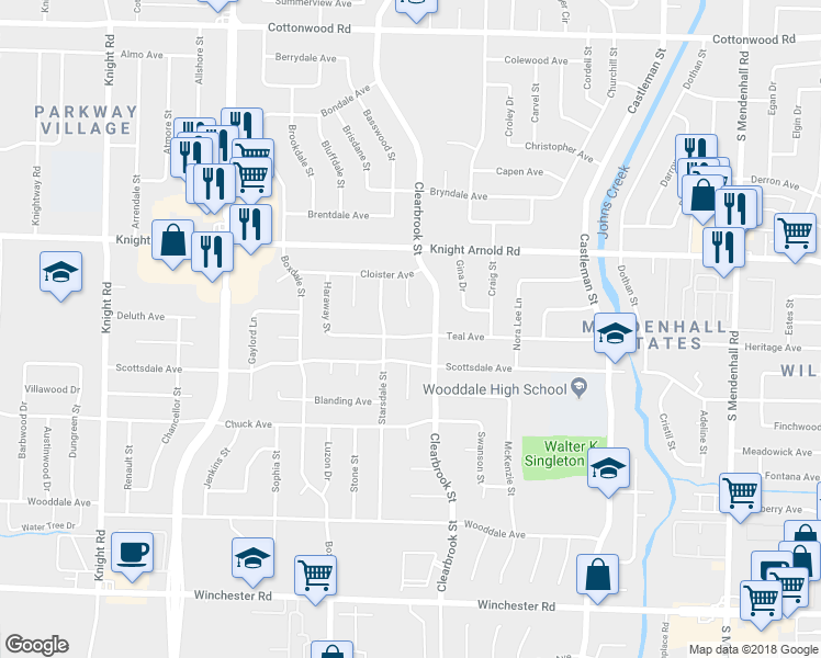 map of restaurants, bars, coffee shops, grocery stores, and more near 4960 Teal Avenue in Memphis