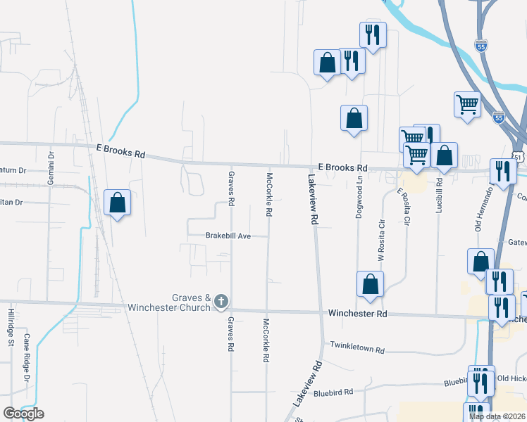map of restaurants, bars, coffee shops, grocery stores, and more near 3269 McCorkle Road in Memphis