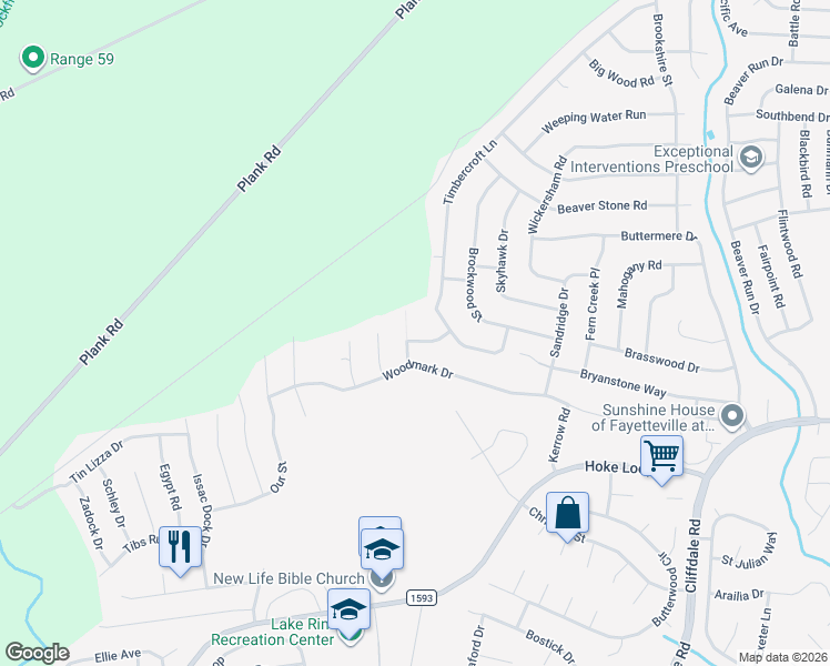 map of restaurants, bars, coffee shops, grocery stores, and more near 1424 Demila Dr in Fayetteville