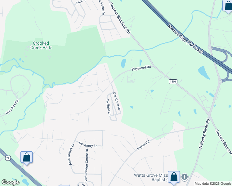 map of restaurants, bars, coffee shops, grocery stores, and more near 2001 Oakstone Drive in Monroe