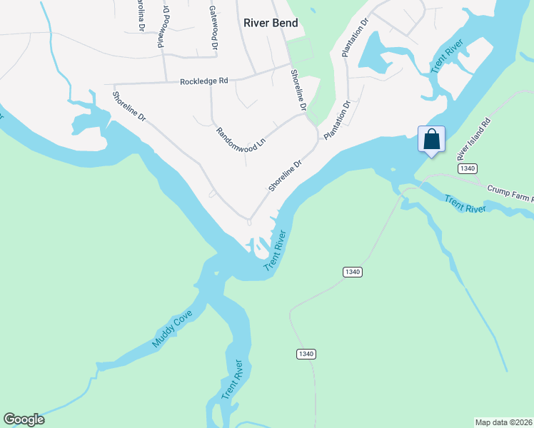 map of restaurants, bars, coffee shops, grocery stores, and more near 238 Shoreline Drive in New Bern