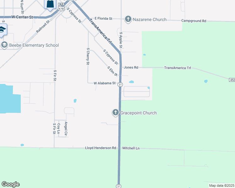 map of restaurants, bars, coffee shops, grocery stores, and more near 3086 Arkansas 31 in Beebe