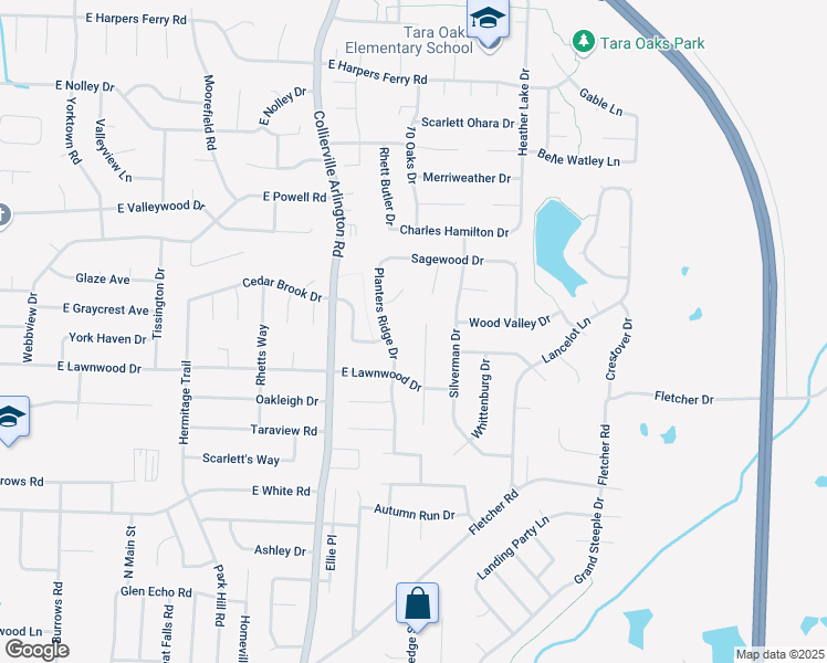 map of restaurants, bars, coffee shops, grocery stores, and more near 722 Sugarbush Cove South in Collierville
