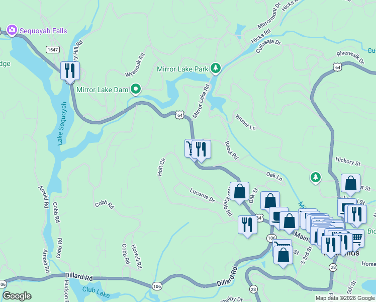 map of restaurants, bars, coffee shops, grocery stores, and more near 78 Trillium Circle in Highlands
