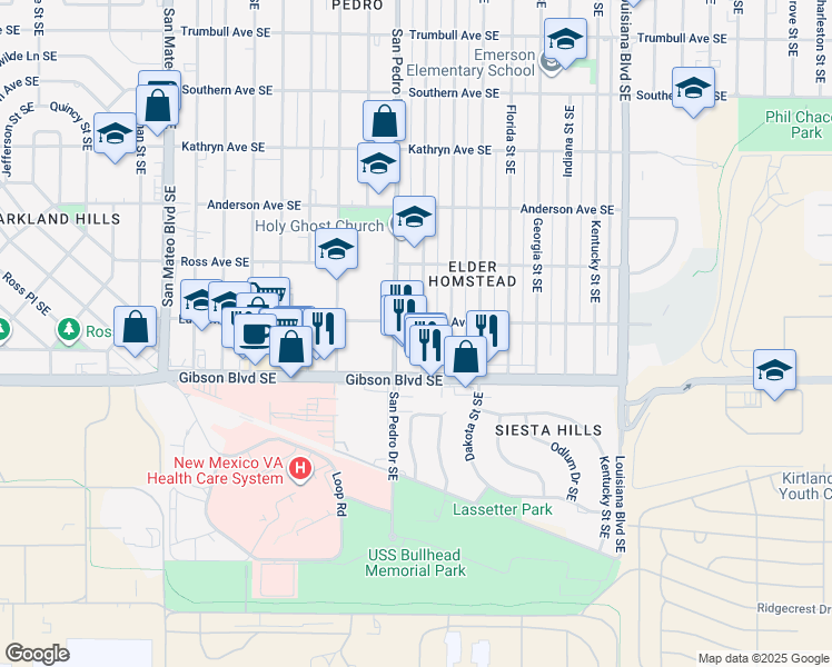 map of restaurants, bars, coffee shops, grocery stores, and more near 1112 Arizona Street Southeast in Albuquerque
