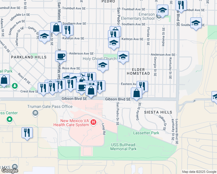 map of restaurants, bars, coffee shops, grocery stores, and more near 1400 Cardenas Drive Southeast in Albuquerque