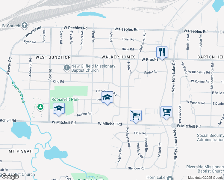 map of restaurants, bars, coffee shops, grocery stores, and more near 420 Hazelwood Road in Memphis