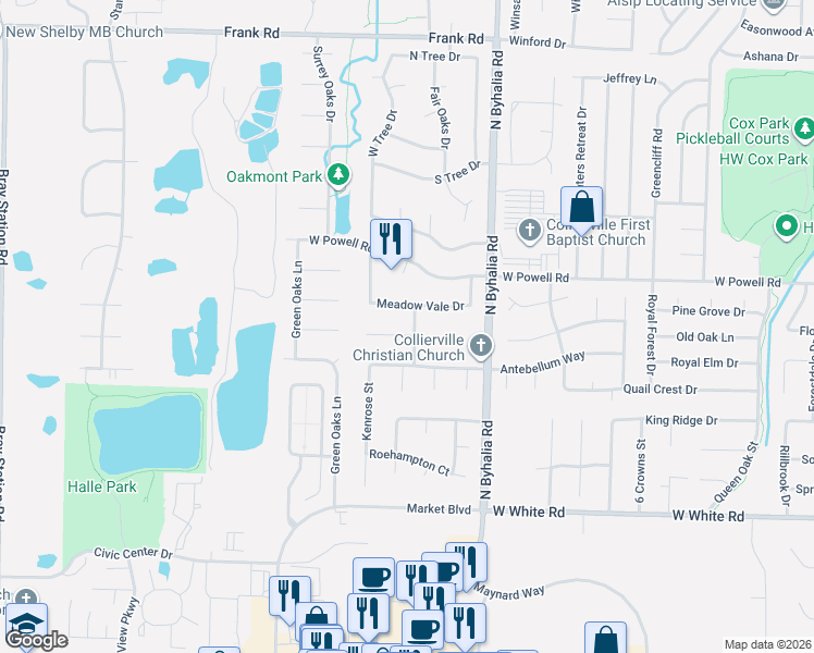 map of restaurants, bars, coffee shops, grocery stores, and more near 825 Carmel Cove in Collierville