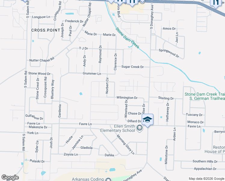 map of restaurants, bars, coffee shops, grocery stores, and more near 1465 Storie Drive in Conway