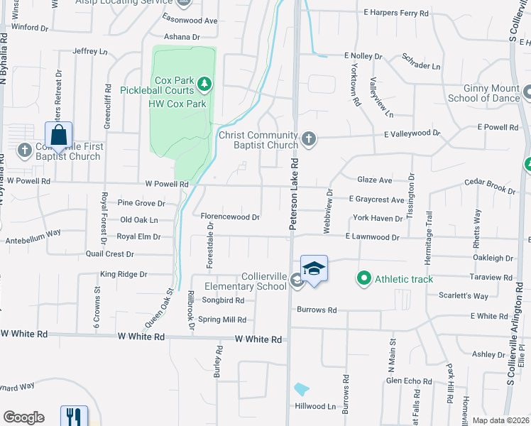 map of restaurants, bars, coffee shops, grocery stores, and more near 736 Joe Drive in Collierville