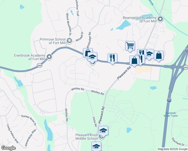 map of restaurants, bars, coffee shops, grocery stores, and more near 1676 Onyx Ridge in Fort Mill