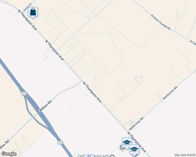 map of restaurants, bars, coffee shops, grocery stores, and more near 712 North Thompson Avenue in Nipomo