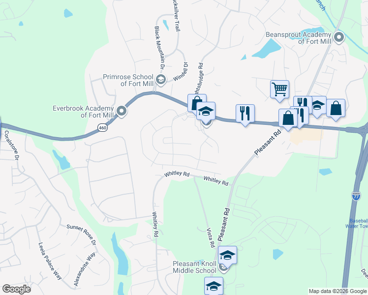 map of restaurants, bars, coffee shops, grocery stores, and more near 373 Garnet Court in Fort Mill