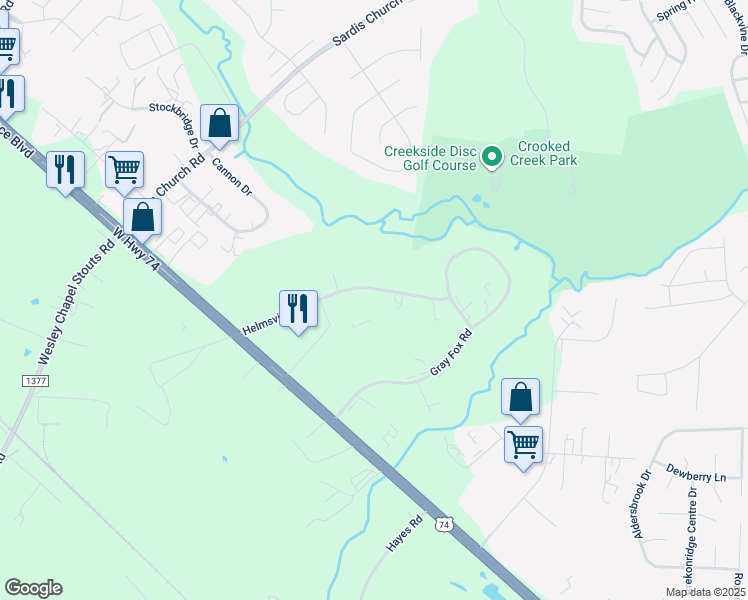 map of restaurants, bars, coffee shops, grocery stores, and more near 3827 Helmsville Road in Monroe