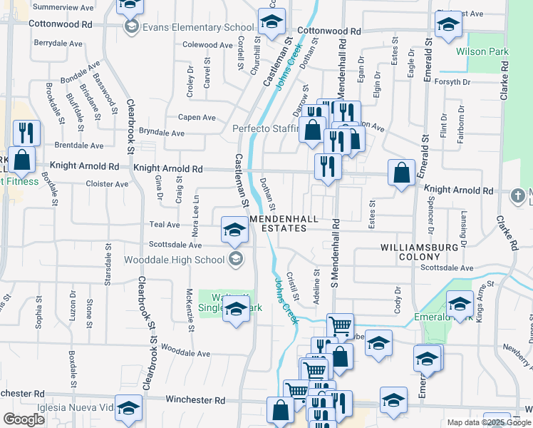 map of restaurants, bars, coffee shops, grocery stores, and more near 3264 Castleman Street in Memphis