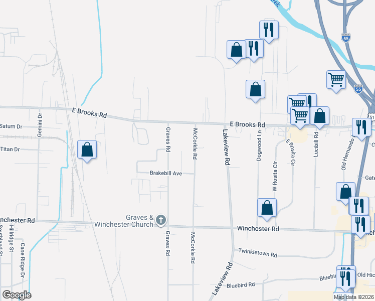 map of restaurants, bars, coffee shops, grocery stores, and more near 3269 McCorkle Road in Memphis