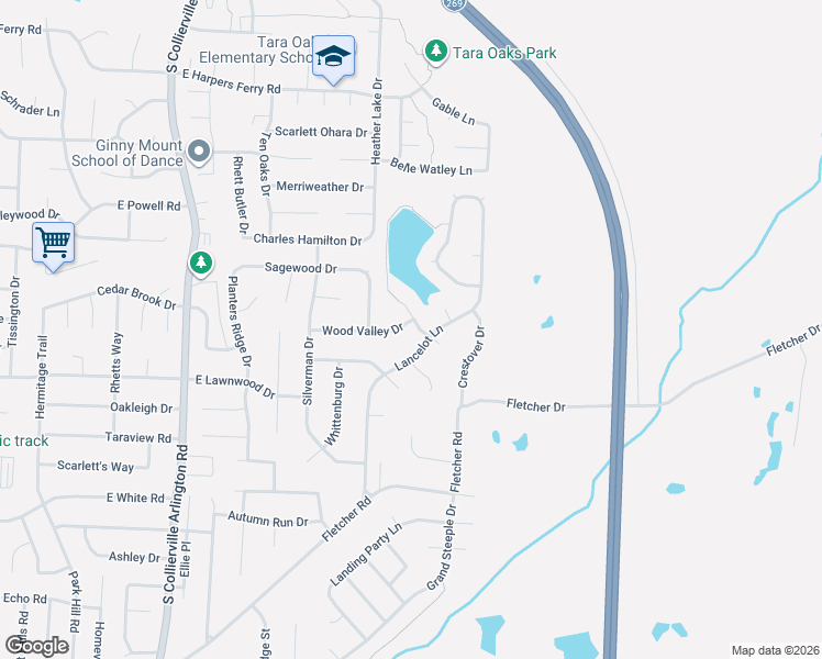 map of restaurants, bars, coffee shops, grocery stores, and more near 651 Wood Valley Drive in Collierville