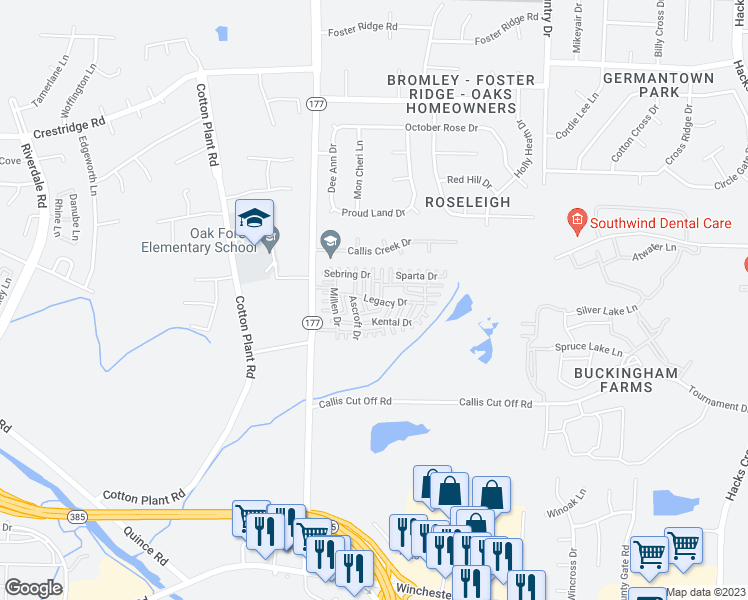map of restaurants, bars, coffee shops, grocery stores, and more near Legacy Drive in Memphis