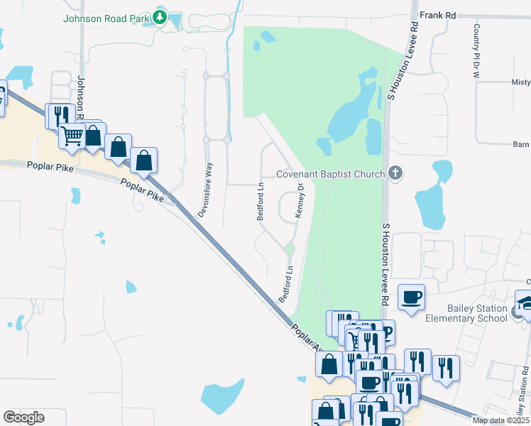 map of restaurants, bars, coffee shops, grocery stores, and more near 3270 Bedford Lane in Germantown