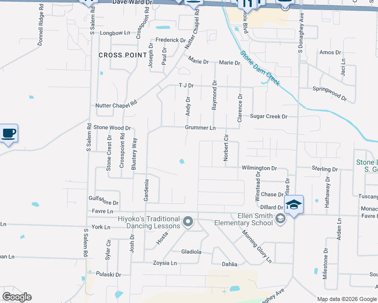 map of restaurants, bars, coffee shops, grocery stores, and more near 1450 Andy Drive in Conway