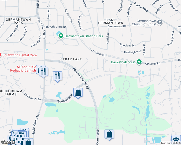 map of restaurants, bars, coffee shops, grocery stores, and more near 3284 Winderly Cove in Memphis