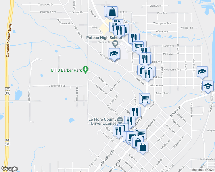 map of restaurants, bars, coffee shops, grocery stores, and more near 200 Folsom Street in Poteau