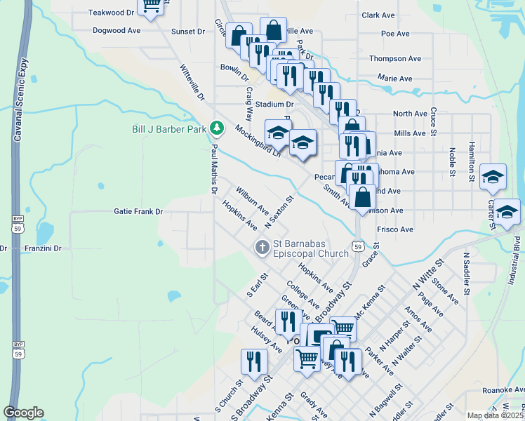 map of restaurants, bars, coffee shops, grocery stores, and more near 501 North Sexton Street in Poteau