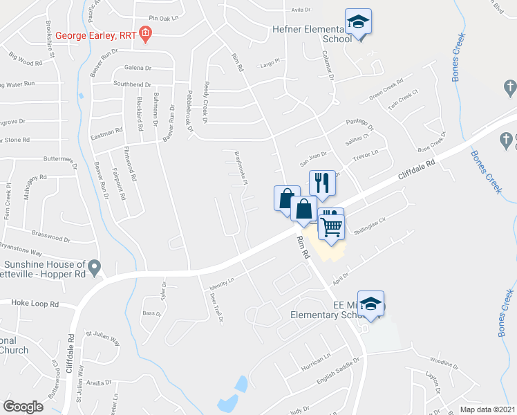 map of restaurants, bars, coffee shops, grocery stores, and more near Waterloo Avenue in Fayetteville