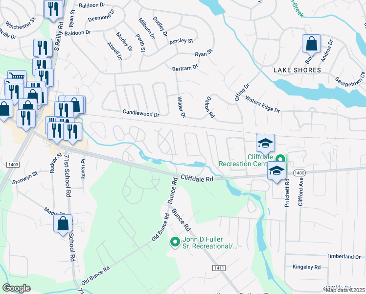 map of restaurants, bars, coffee shops, grocery stores, and more near 669 Bartons Landing Place in Fayetteville