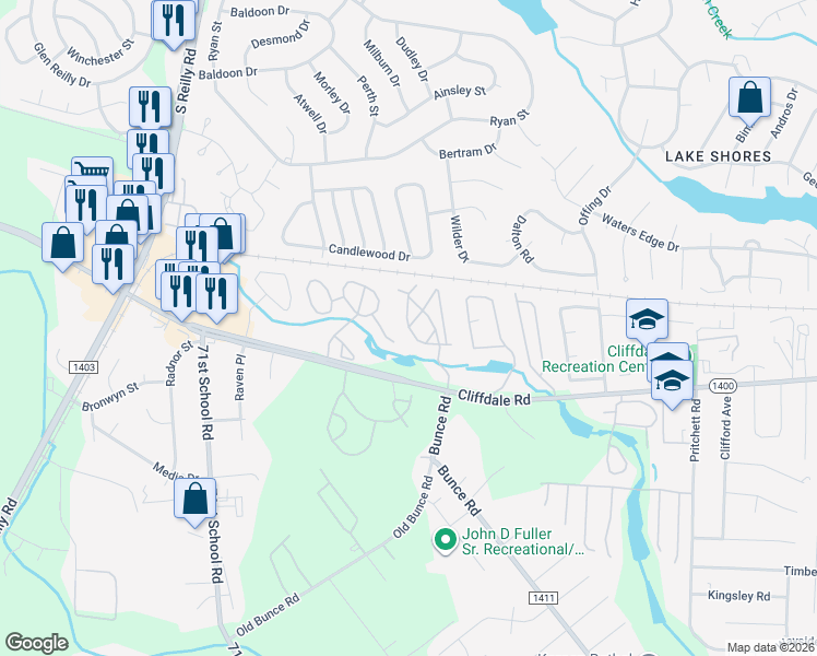 map of restaurants, bars, coffee shops, grocery stores, and more near 3733 Alson Road in Fayetteville