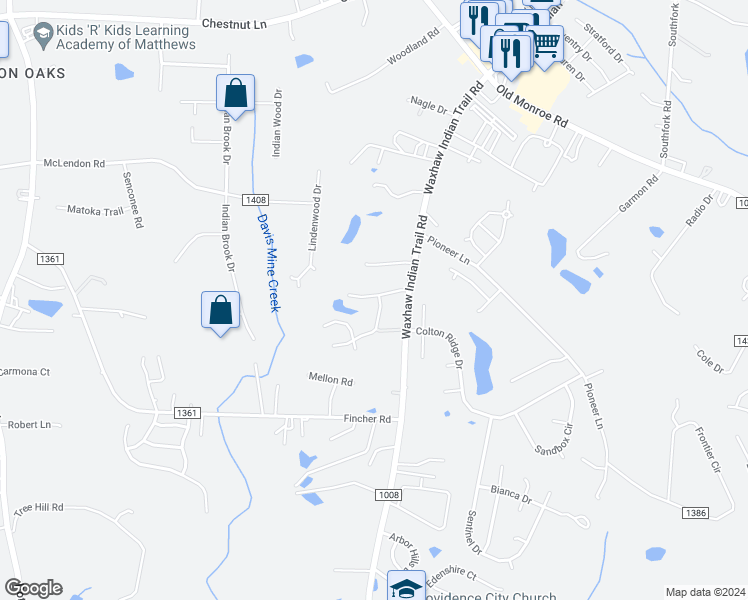 map of restaurants, bars, coffee shops, grocery stores, and more near 2001 Chandler Forest Court in Indian Trail