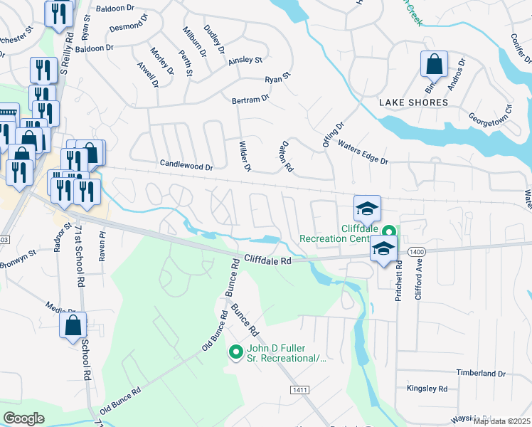 map of restaurants, bars, coffee shops, grocery stores, and more near 684 Bartons Landing Place in Fayetteville