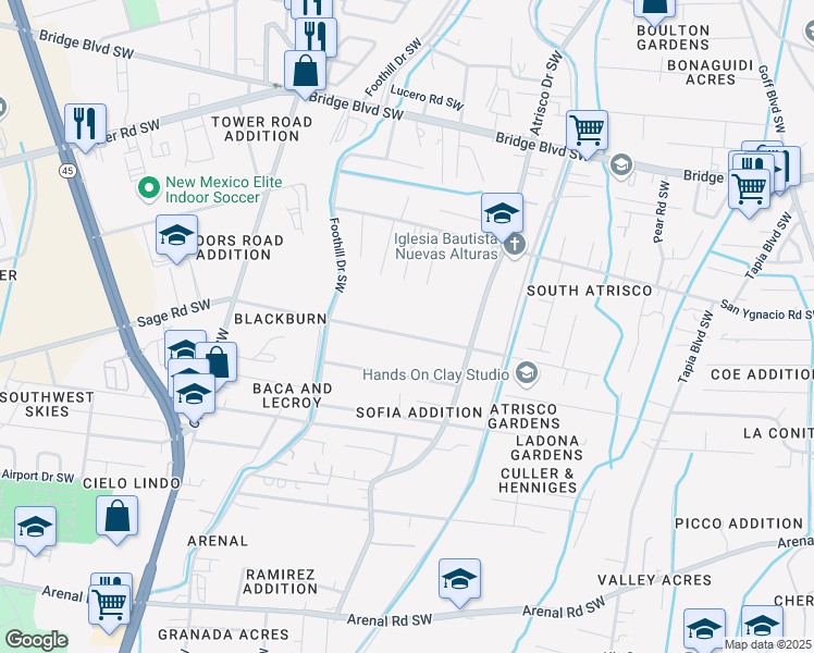 map of restaurants, bars, coffee shops, grocery stores, and more near 2507 Rosendo Garcia Road Southwest in Albuquerque