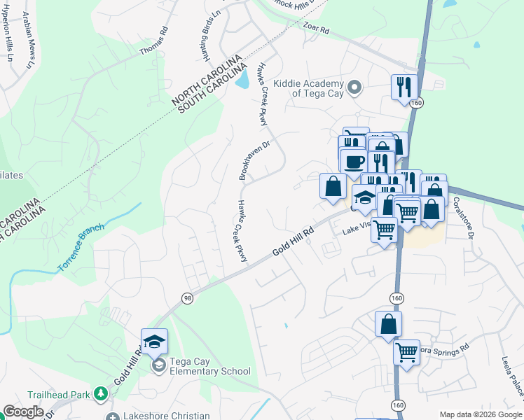 map of restaurants, bars, coffee shops, grocery stores, and more near 3027 Old Farm Road in Fort Mill