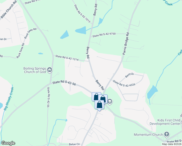 map of restaurants, bars, coffee shops, grocery stores, and more near 806 Berry Road in Boiling Springs