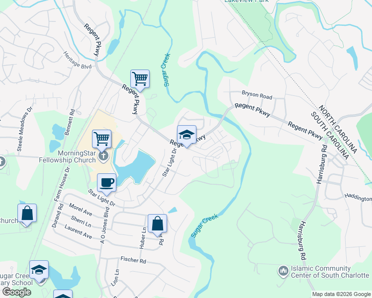 map of restaurants, bars, coffee shops, grocery stores, and more near 8332 Regent Parkway in Fort Mill