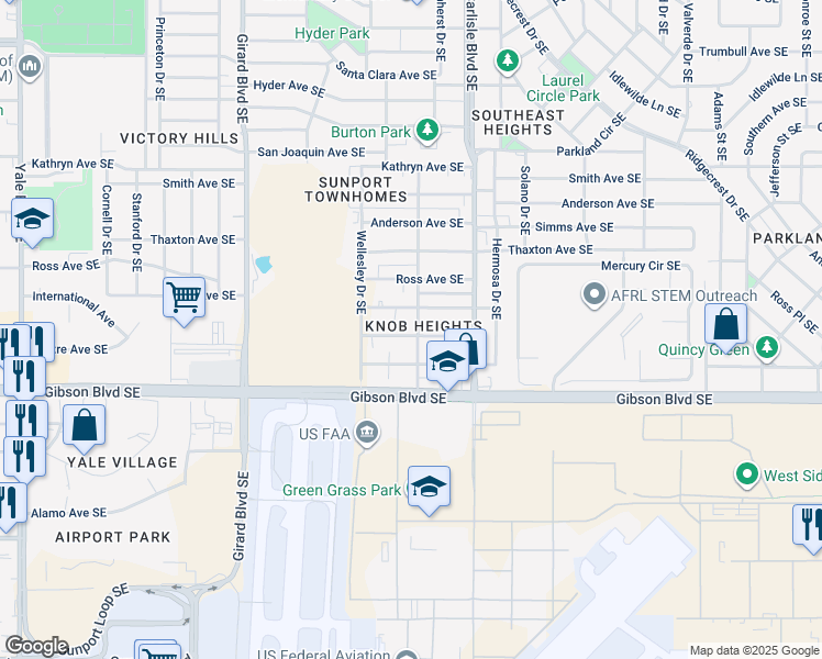 map of restaurants, bars, coffee shops, grocery stores, and more near in Albuquerque